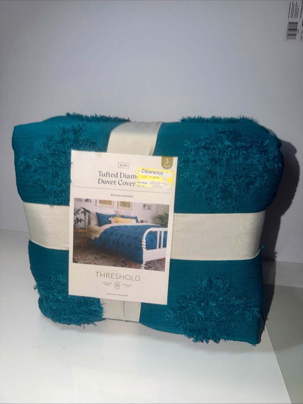NEW 3/pc Threshold KING Tufted Diamond Duvet Cover & Sham Set - Dark Teal